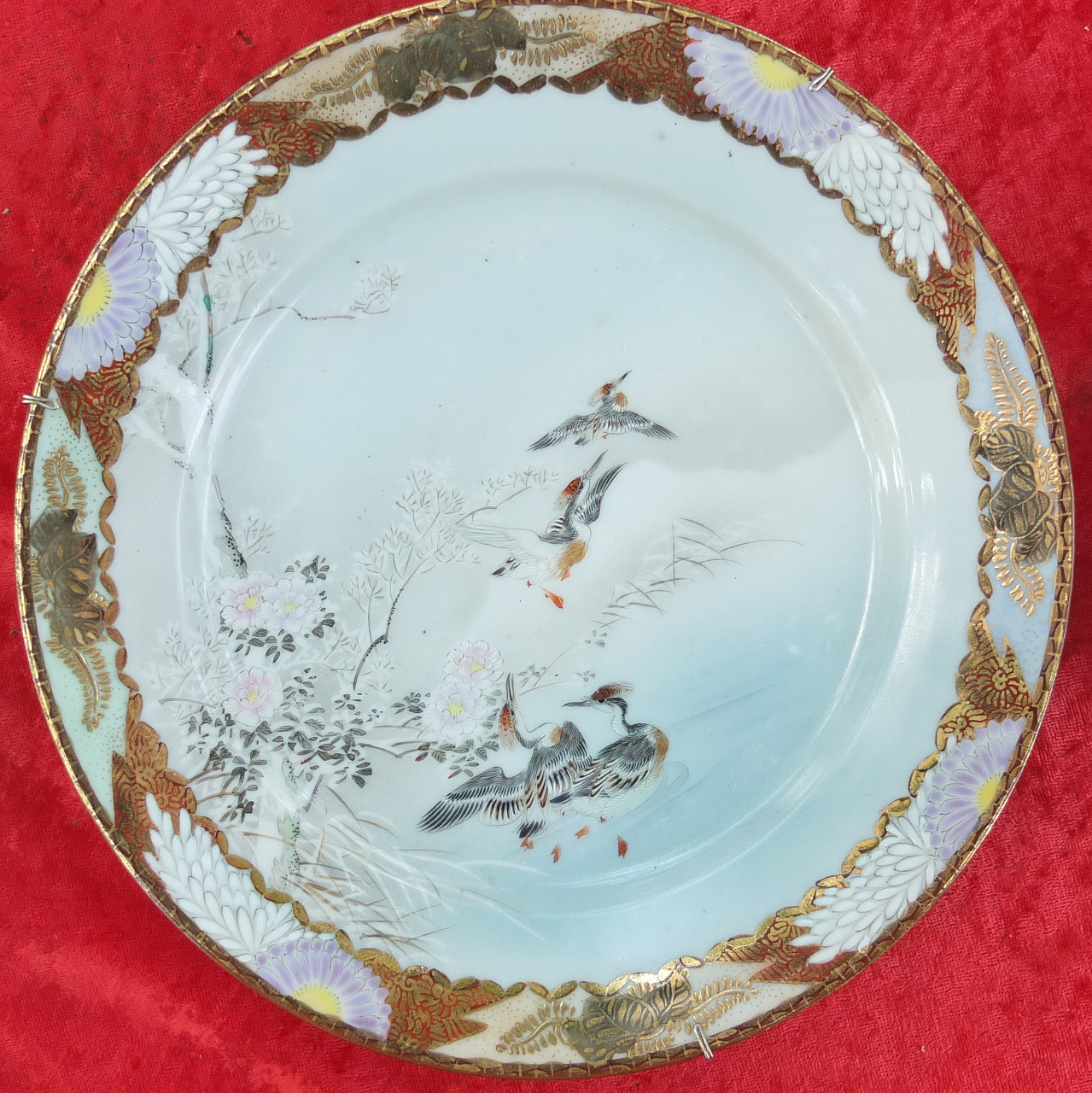 китайская фарфоровая коллекционная тарелка Цапли, старая фото 2