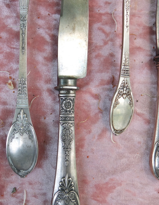 царские серебряные 2 вилки и 2 ножа, серебро 84 проба фото 4