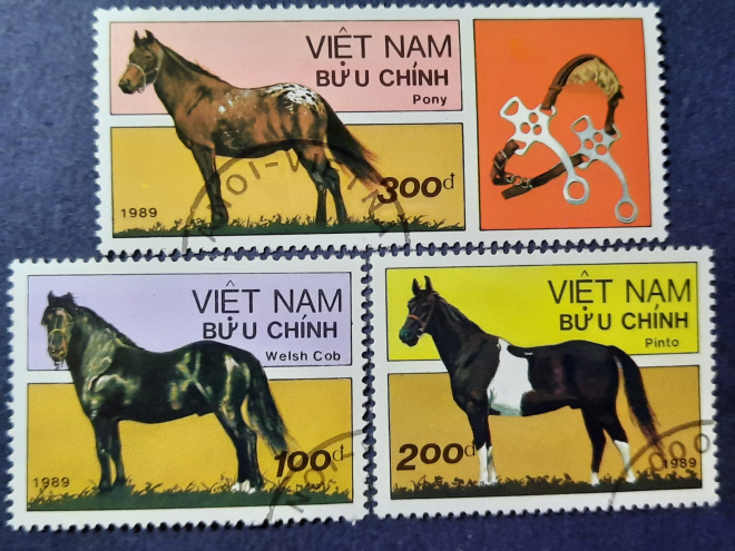 Набор из 3-х марок  1989 г.Вьетнама " Кони".