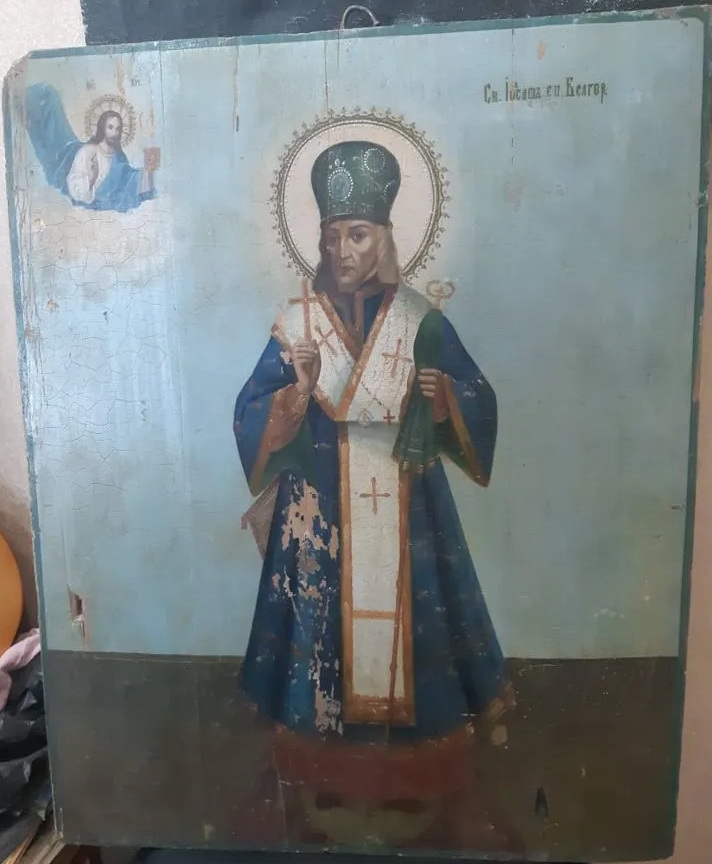 икона Святой Иоасаф Белгородский, большая, монастырская, 19 век фото 2