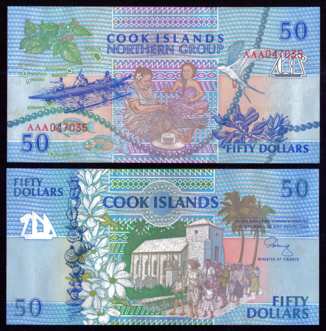 Острова Кука 50 Долларов 1992 год. аUNC