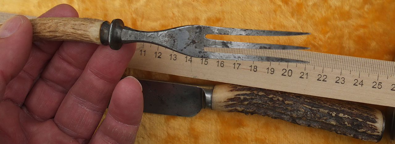 нож и вилка с ручками из рога оленя, кованое железо, 19 век фото 7