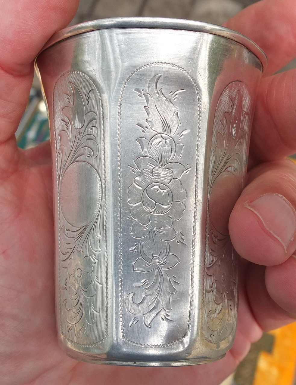 серебряная гранёная чарка,серебро 84 проба, 1870 год,ручная гравировка, царизм фото 5