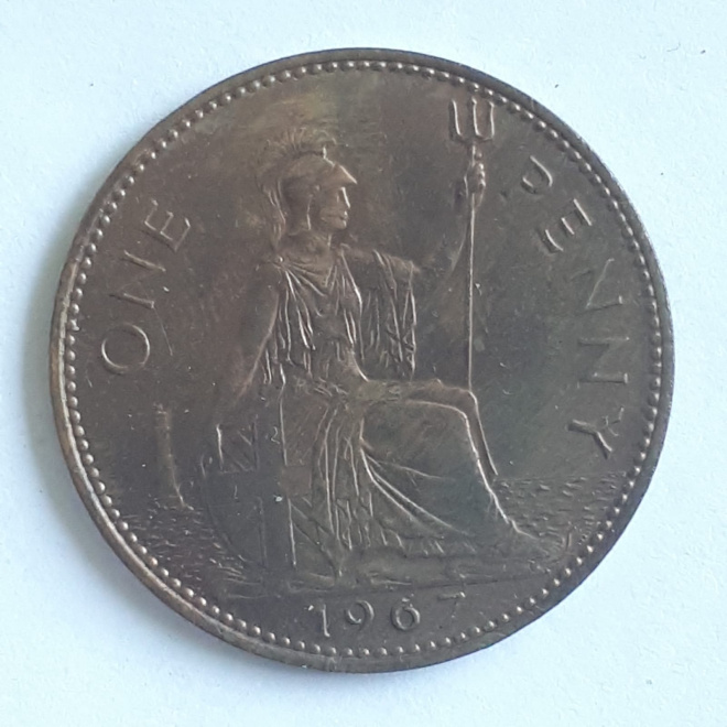 Монета Великобритании 1 пенни 1967 года