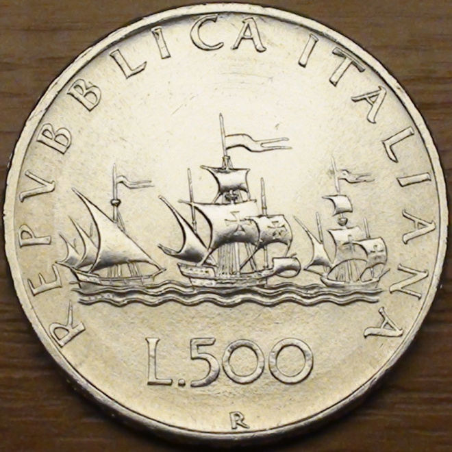 500 лир 1959г. Корабли Колумба.