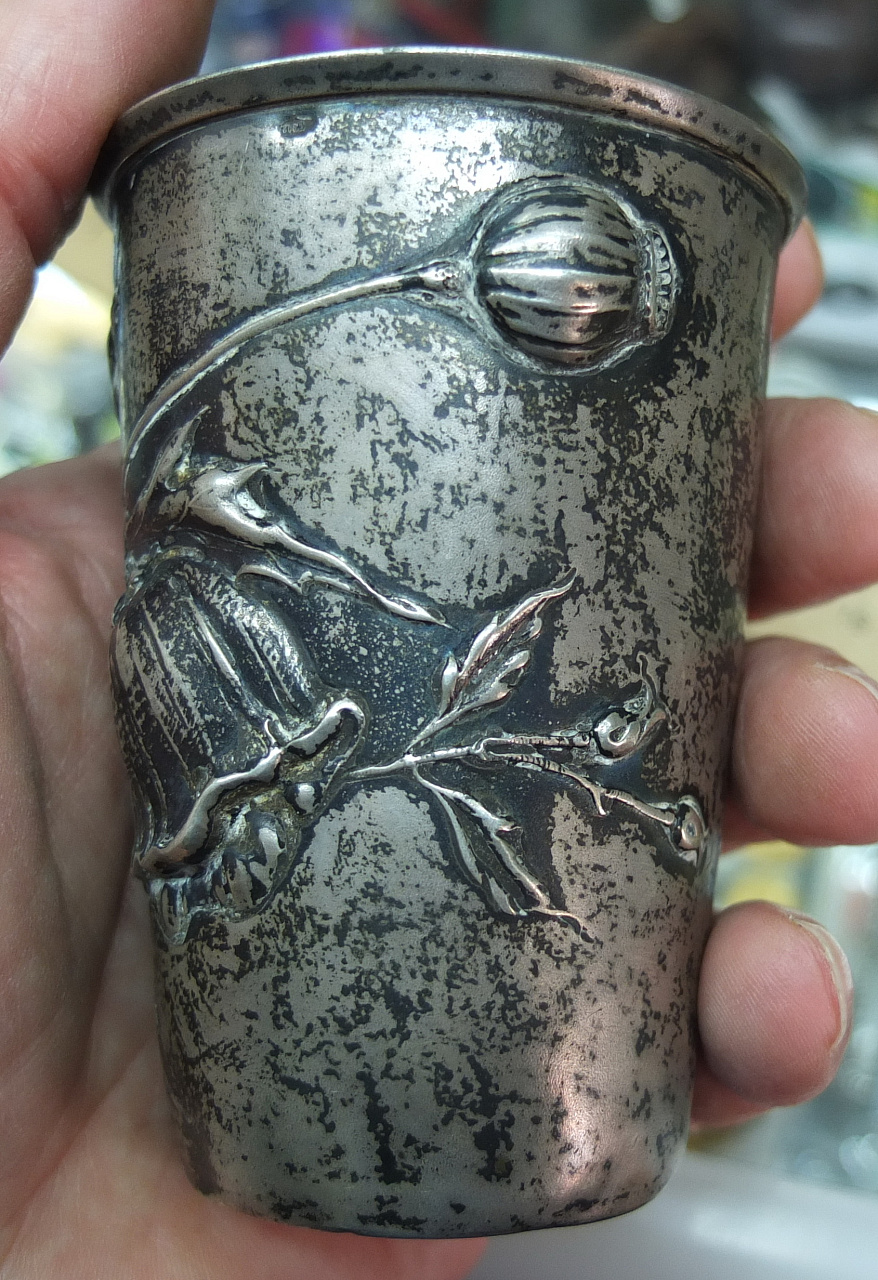 серебряный стакан с цветами, стиль модерн, серебро 800 проба, Европа, 19 век фото 2