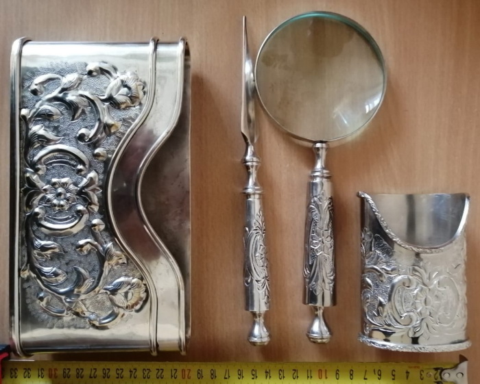  настольный набор , латунь, серебрение, Шеффилд, Англия, начало  20го века фото 2