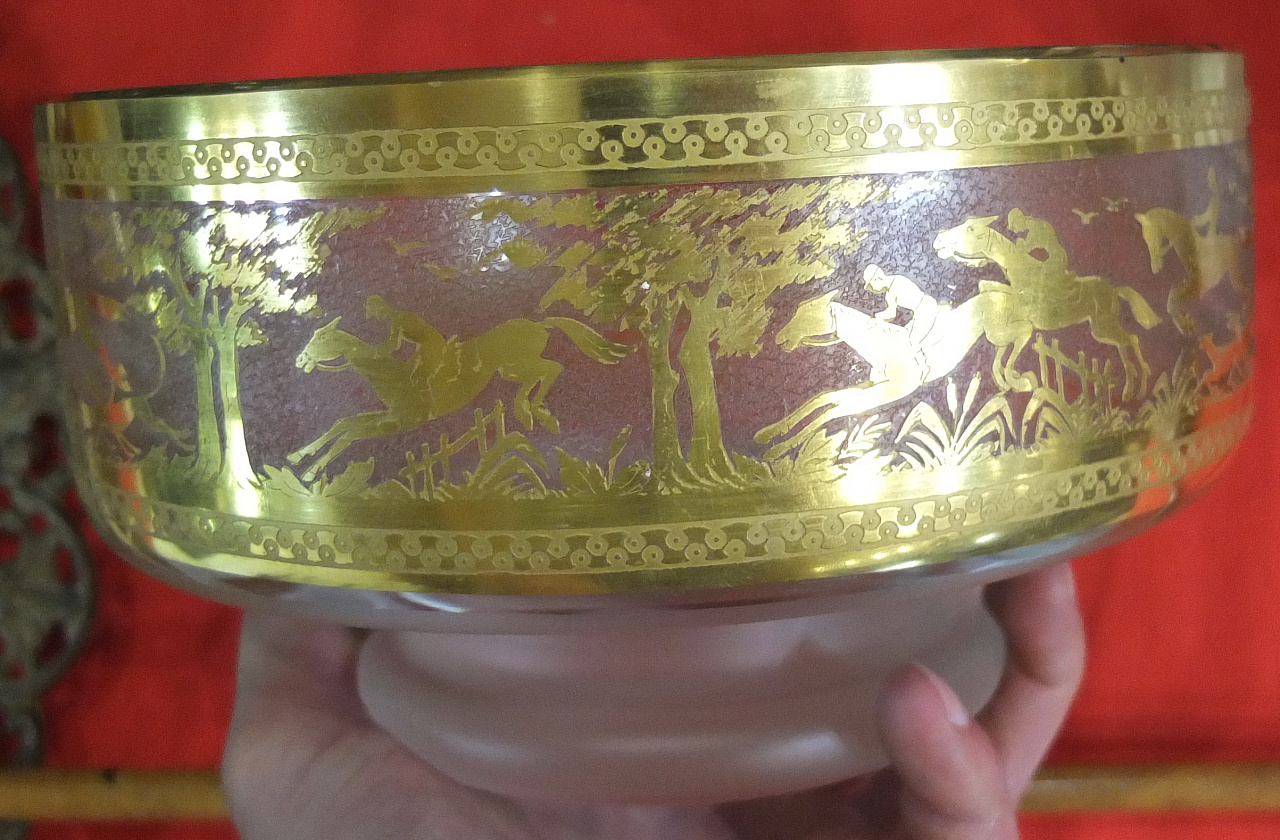 конфетница Всадники, цветное стекло, роспись золотом фото 4