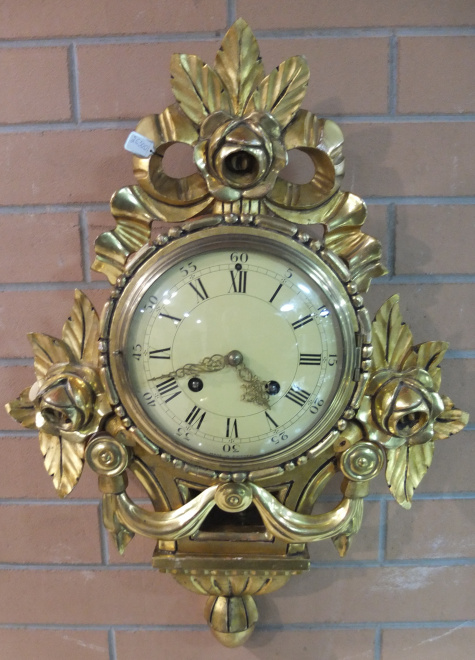 часы настенные деревянные, золочение, с боем, Швеция, старинные, рабочие