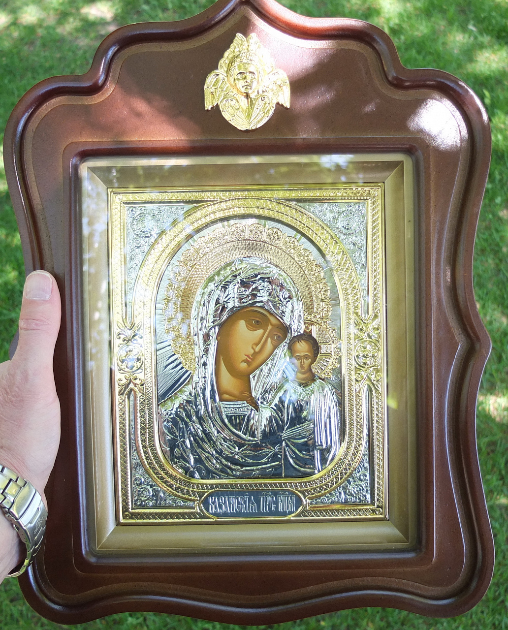 икона Казанская, оклад латунь, золочение, киот, Софрино, 20 век фото 6