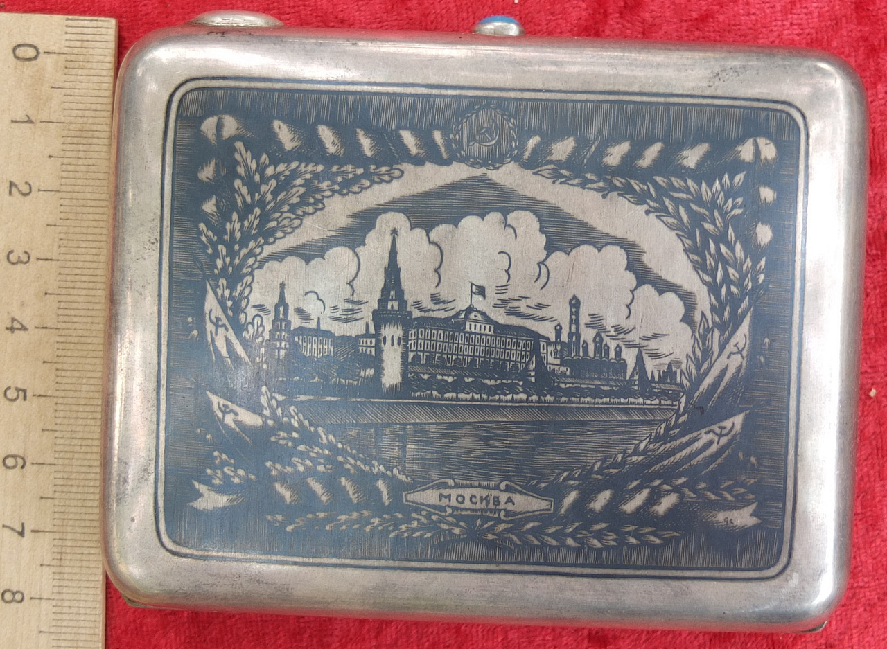 серебряный портсигар Москва, серебро 875 проба фото 2