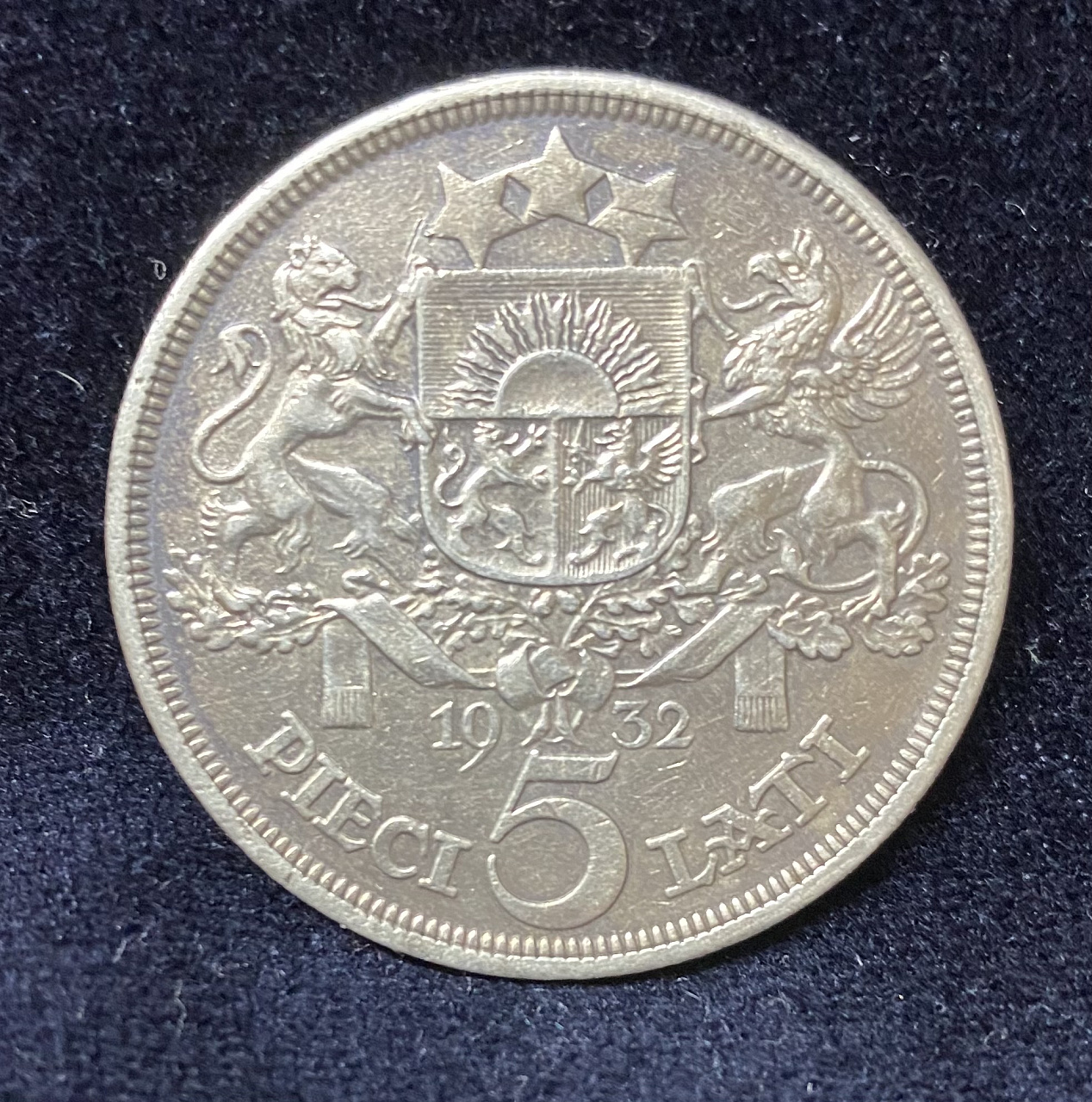 Монета 5 лат "Милда" 1932 серебро фото 2