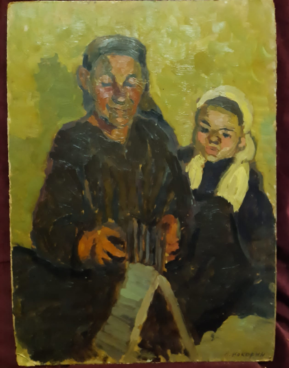 Советская живопись картина-этюд А.А. Кокорина "Бабушка и внучка.Дагестан"