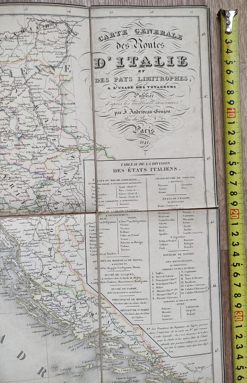 карта Италии, на тканевой основе, 1841 год  фото 4
