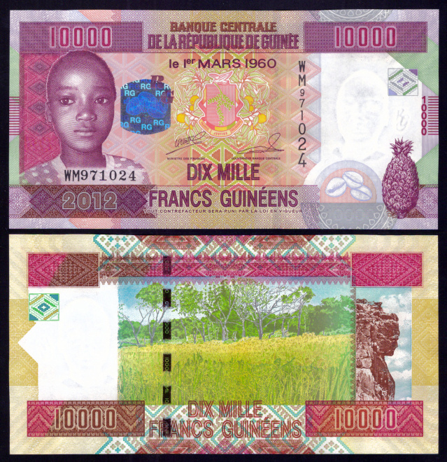 Гвинея 10000 франков 2012 года, UNC