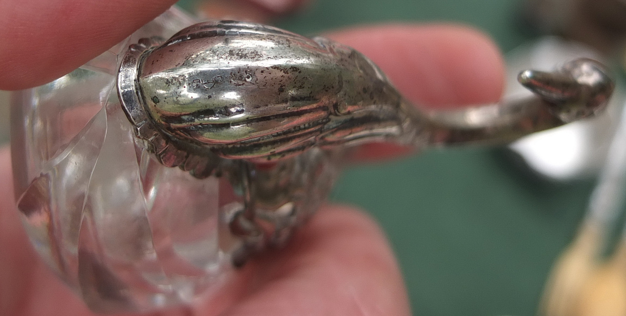 серебряная солонка Лебедь, хрусталь, серебро 835 проба, старая фото 8
