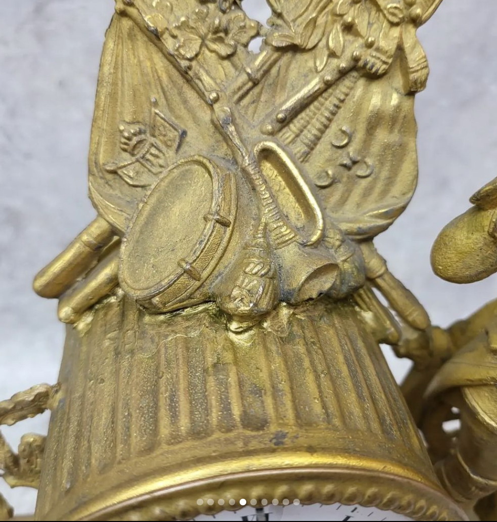 часы бронзовые настольные Барабанщик, рабочие, с боем, Европа, 19 век фото 5