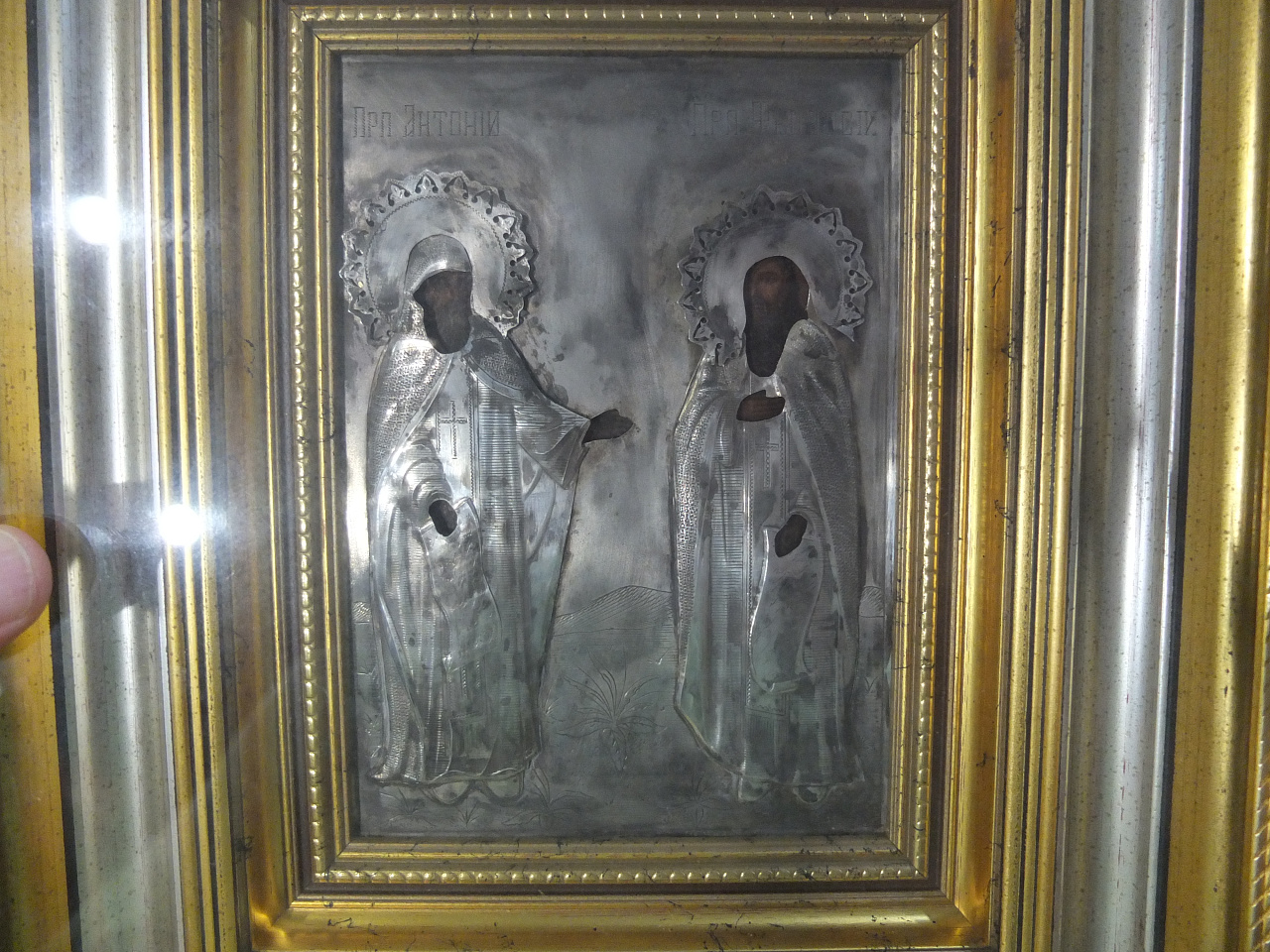 икона Прп Антоний и Прп Феодосий, серебряный оклад, 19 век фото 2