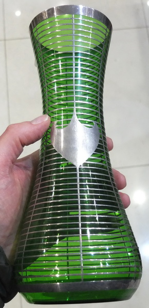 ваза зелёное стекло, серебро, высота 26 см