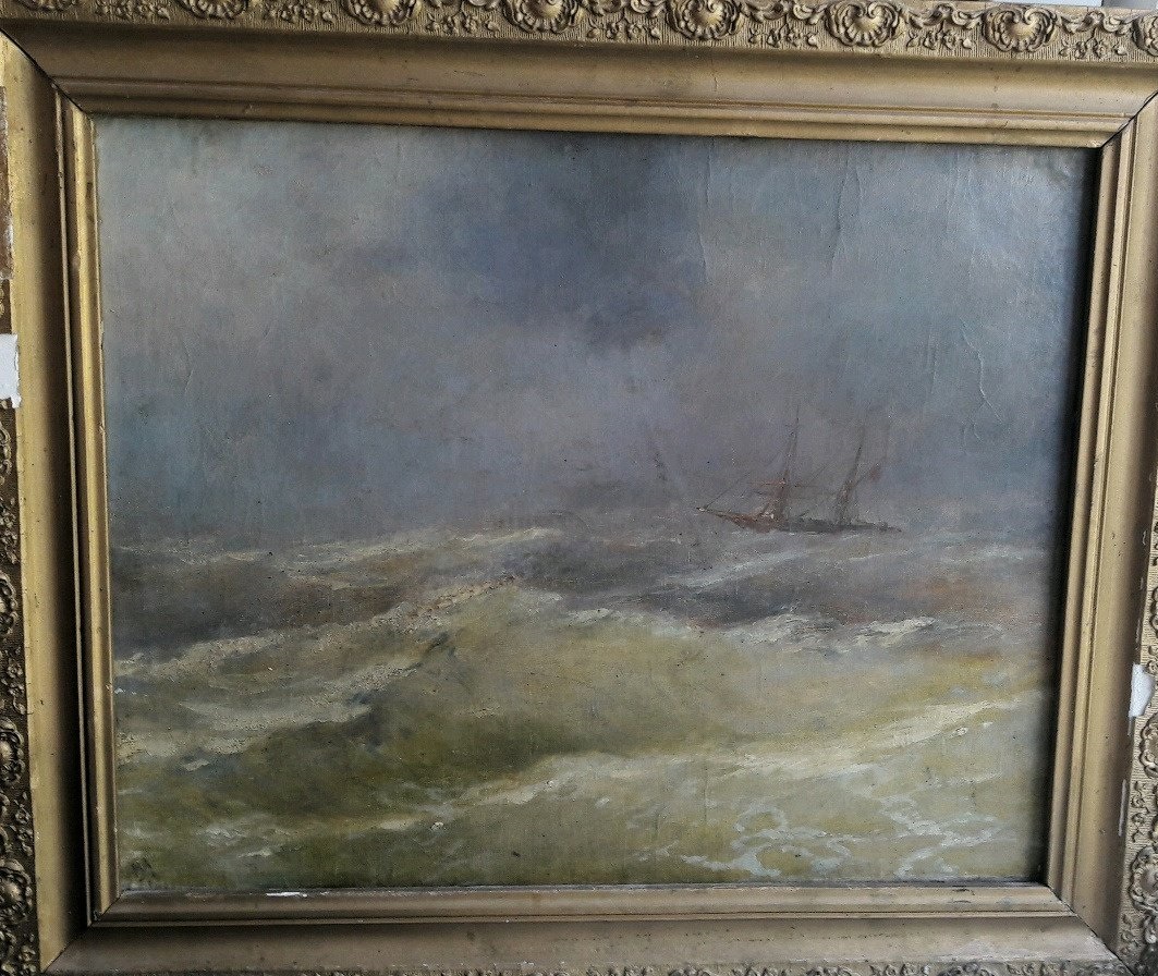 картина Шторм на морю, холст, масло, НХ, Россия,19 век фото 7