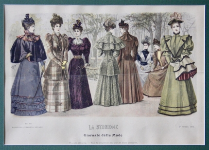 Старинная хромолитография "Дамская мода 1893 года" из журнала La Stagione Giornale delle M
