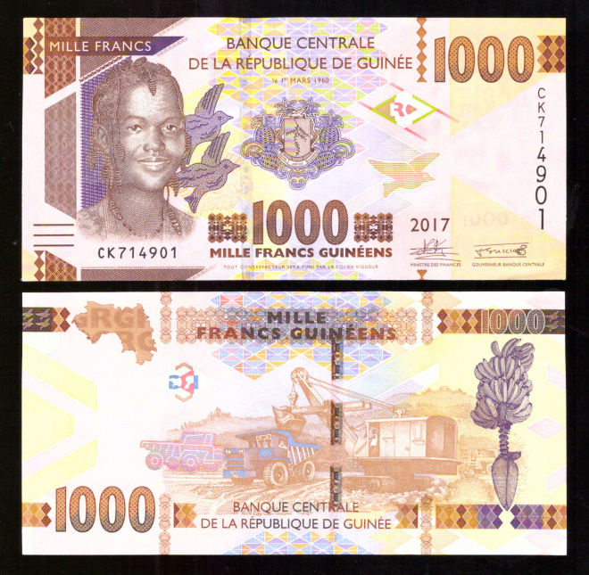 Гвинея 1000 франков 2017 год. UNC