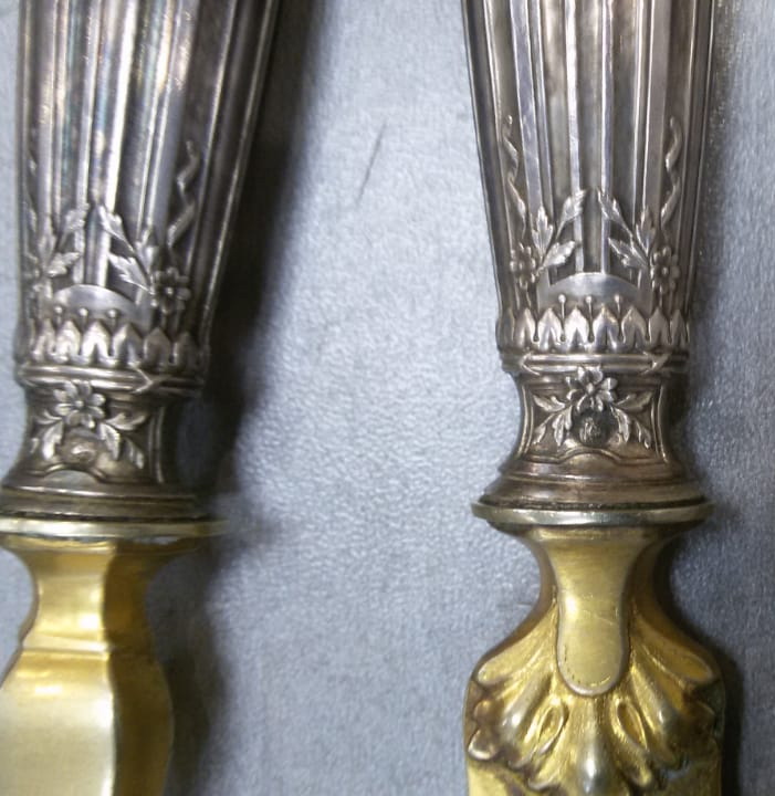  столовый набор серебряные лопатка и вилка ,Франция, серебро голова  Минервы, золочение  о фото 2