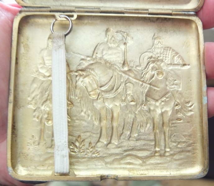 серебряный портсигар Три богатыря, серебро 875 проба, 1930е годы фото 8