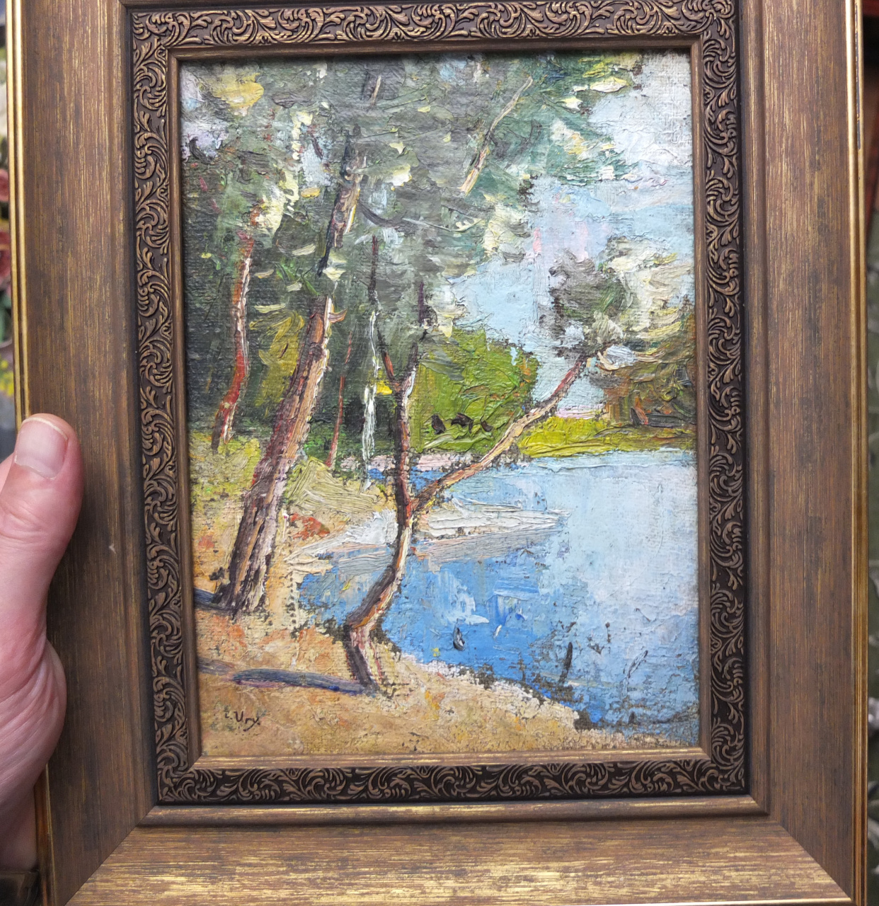 картина Лесное Озеро, холст наклеенный на дерево,масло, авторская с подписью