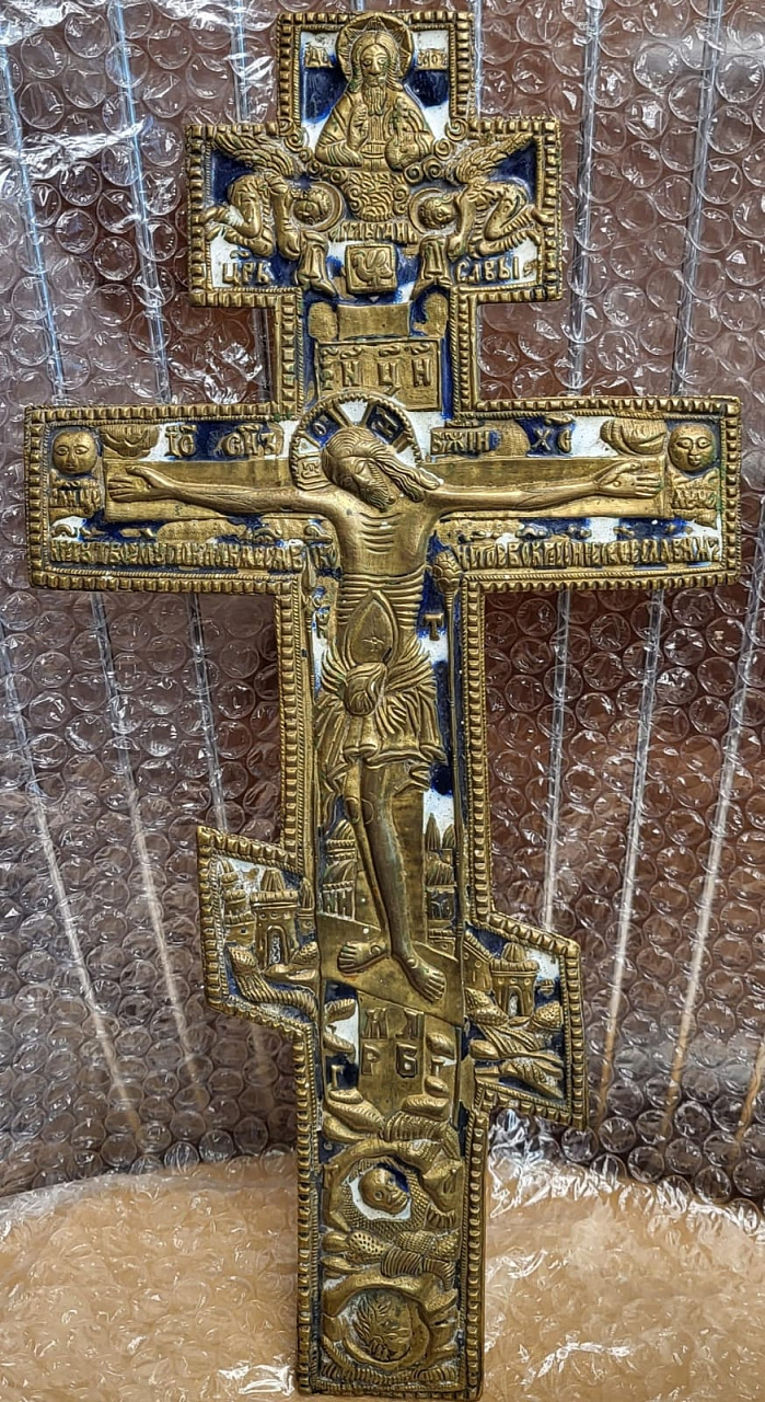 крест медный в многоцветных эмалях,большой, идеальный сохран, 19 век фото 2