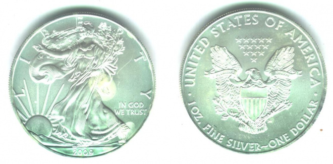 Монета 1 доллар США 2009 г - серебро 1 унция
