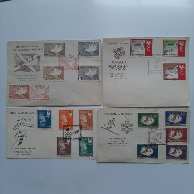 4 конверта с гашением первого дня, Парагвай