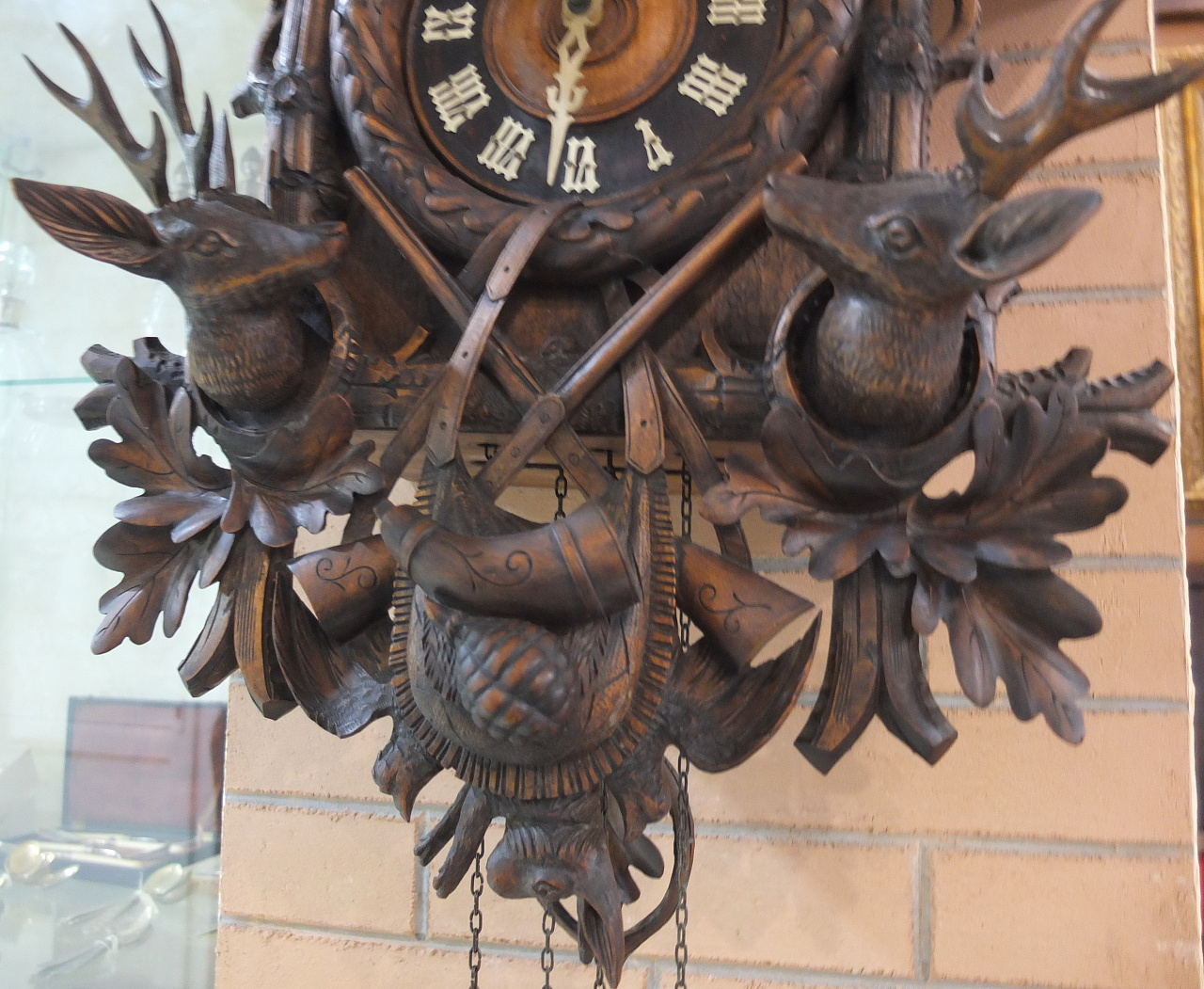 часы охотничья тематика настенные в деревянном корпусе, старинные,  рабочие, Европа фото 7