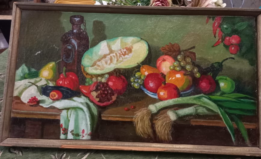 натюрморт с фруктами и овощами, холст,масло, НХ, старинная фото 2