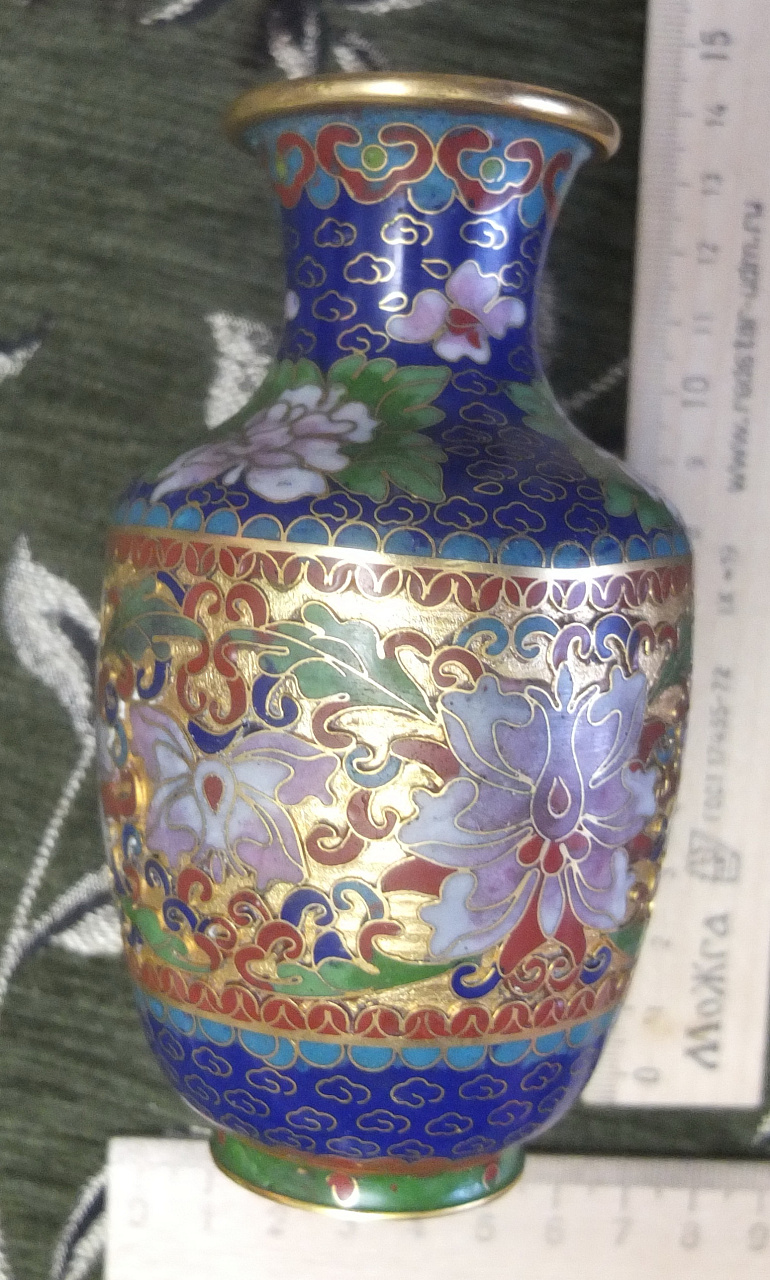 ваза китайская медная, клуазоне, перегородчатая эмаль, Китай, 1950е годы фото 6