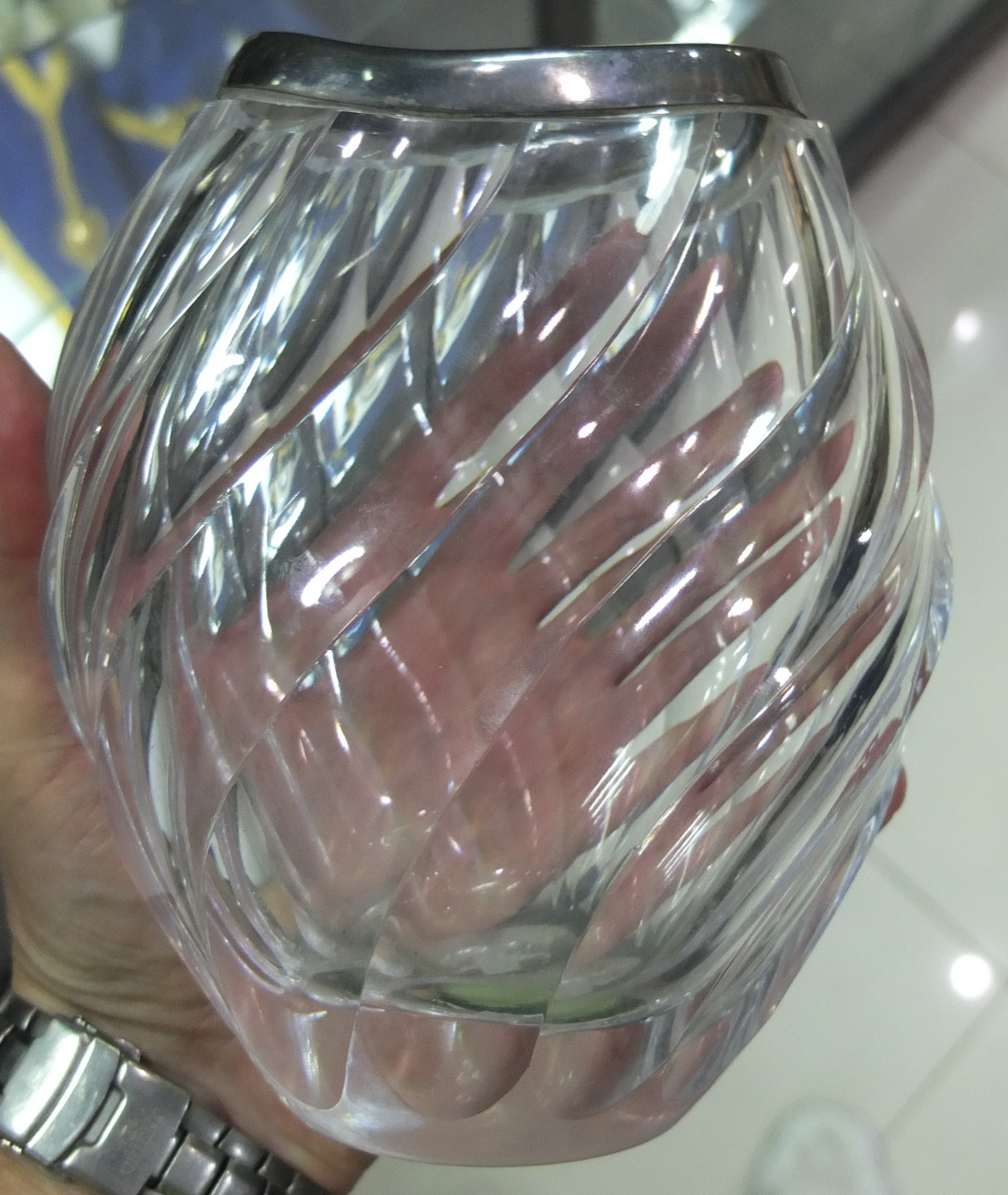 декоративная ваза,стекло,стерлинговое серебро 925 пробы, авторская ваза,  Англия