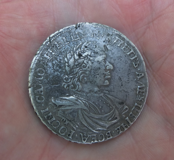 серебряный рубль 1719 год , IL , Пётр 1, раритет