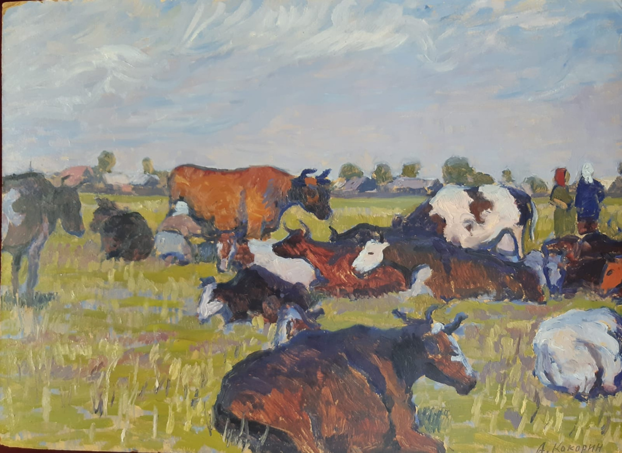 А.А. Кокорин картина "Коровы" 1957 г.