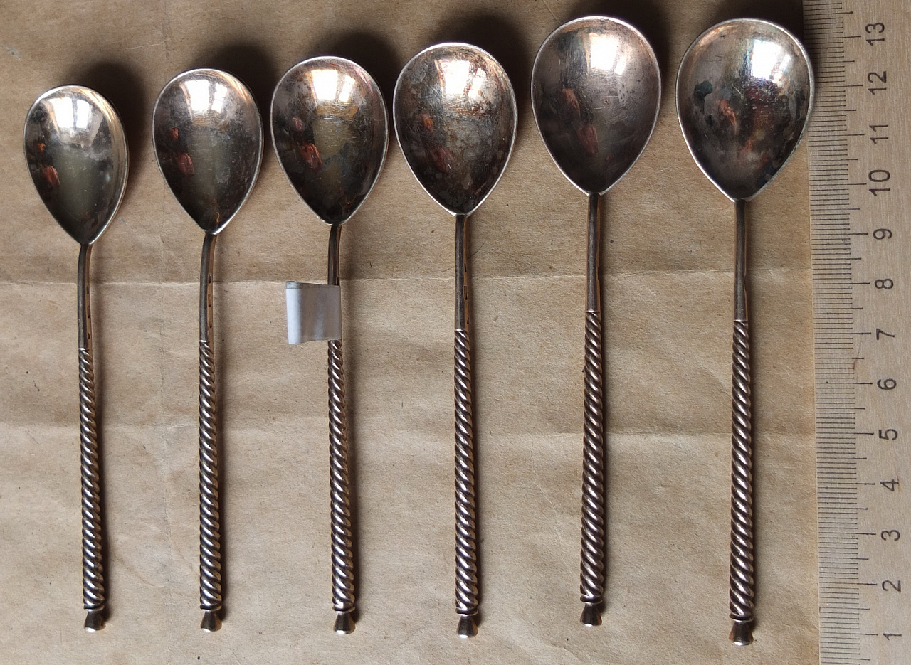 серебряные ложечки чайные с орнаментальной гравировкой, серебро 875 проба,6 шт фото 4