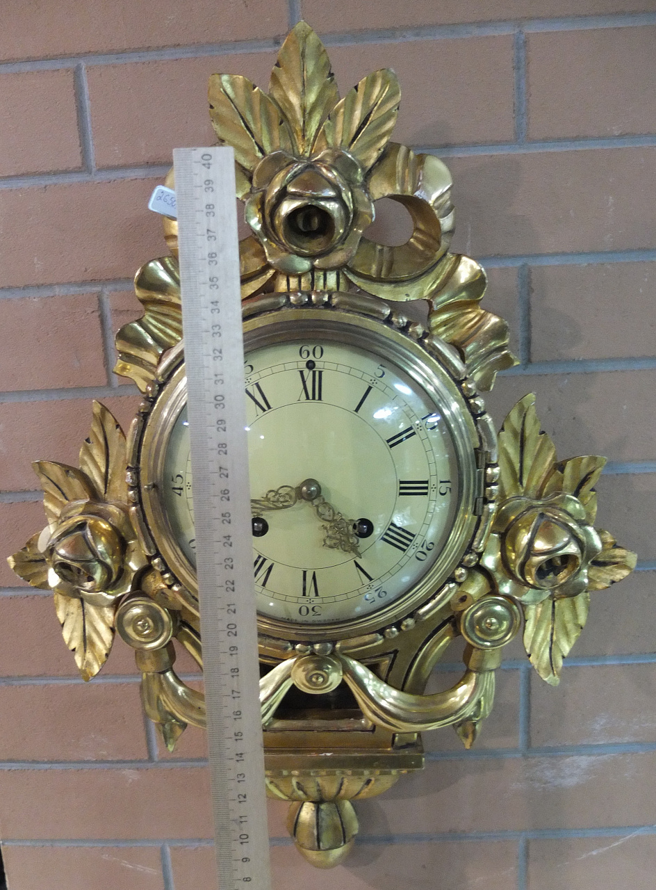 часы настенные деревянные, золочение, с боем, Швеция, старинные, рабочие фото 3