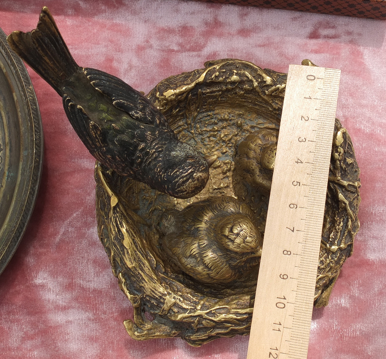 бронзовая статуэтка Гнёздышко с птенцами, венская бронза, старая фото 5