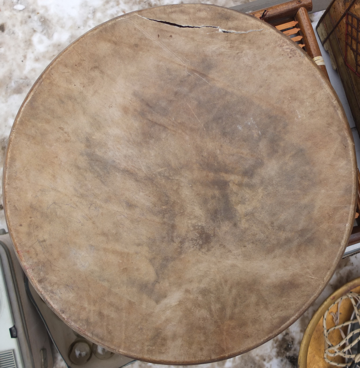 бубен шамана, кожа, древний,  диаметр 40 см