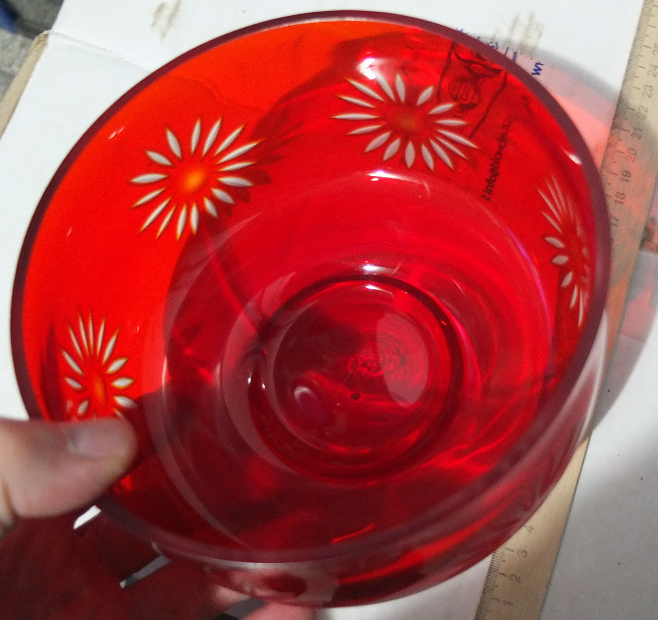 стеклянный салатник, рубиновое стекло, СССР фото 5
