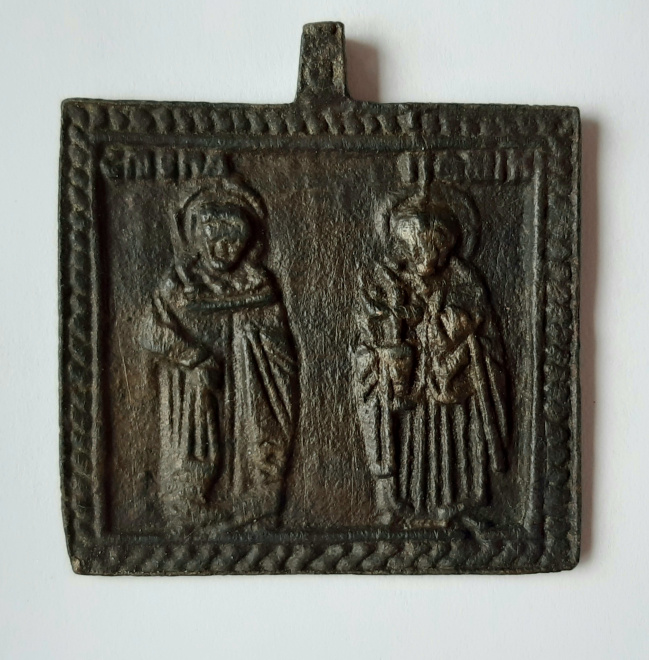 Меднолитая икона Стефан и Параскева Пятница. 16 век, Новгород.