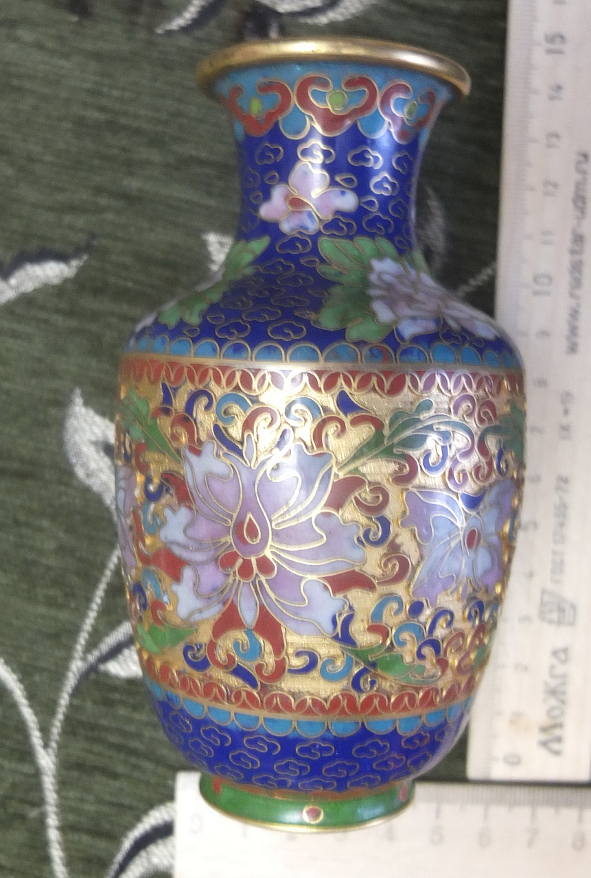 ваза китайская медная, клуазоне, перегородчатая эмаль, Китай, 1950е годы фото 8