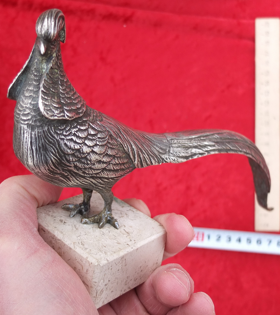 бронзовая фигурка фазан, серебрение, старый фото 7