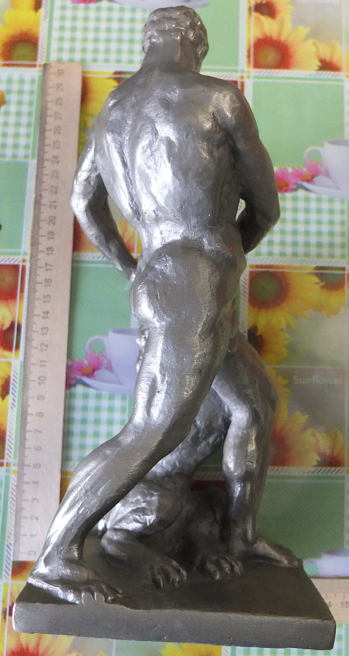 силуминовая статуэтка Самсон разрывающий пасть льву, СССР, металл силумин фото 4