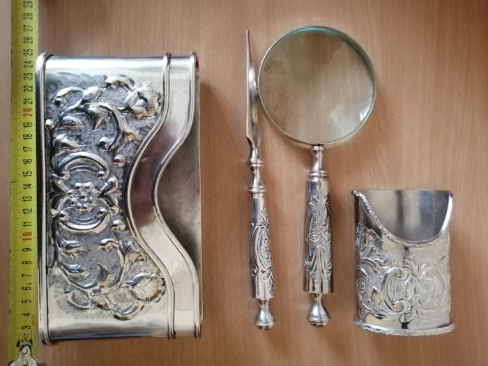  настольный набор , латунь, серебрение, Шеффилд, Англия, начало  20го века фото 5