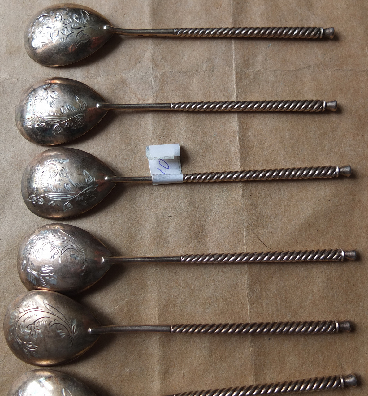 серебряные ложечки чайные с орнаментальной гравировкой, серебро 875 проба,6 шт фото 3