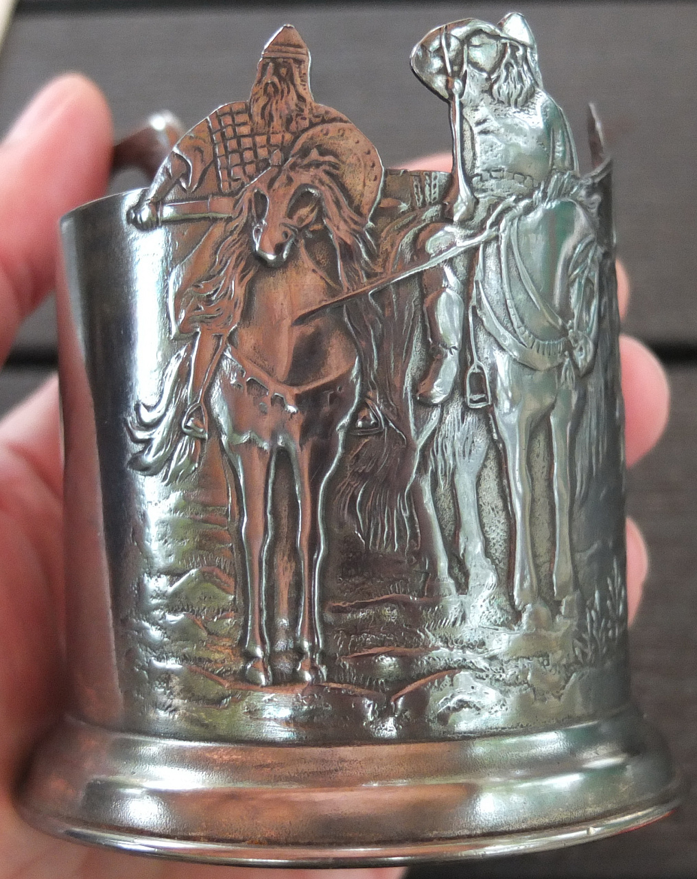 серебряный подстаканник Три Богатыря, серебро 875 проба с головой фото 6